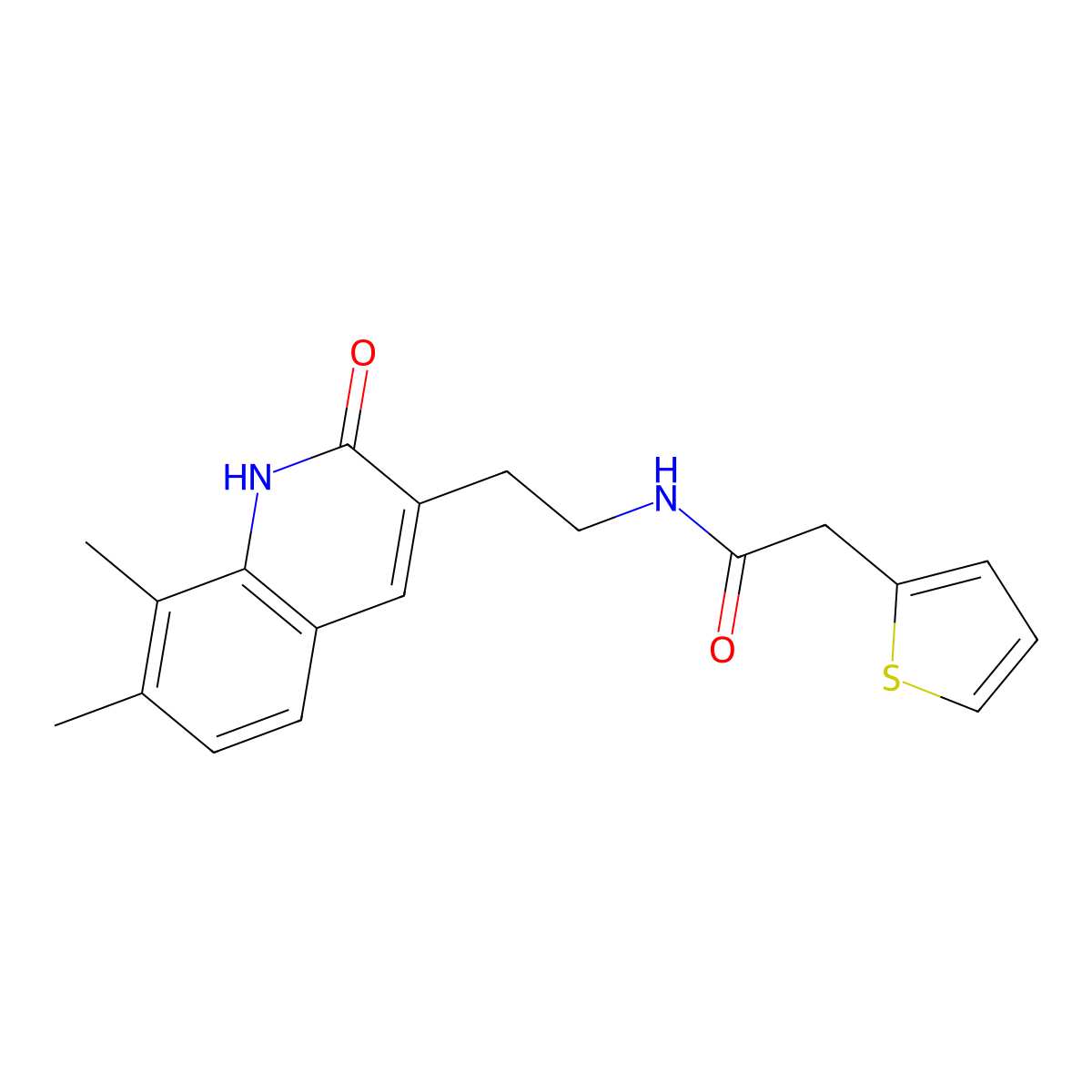N-[2-(7,8-dimethyl-2-oxo-1H-quinolin-3-yl)ethyl]-2-thiophen-2-ylacetamide molecular structure, CAS 851407-56-2