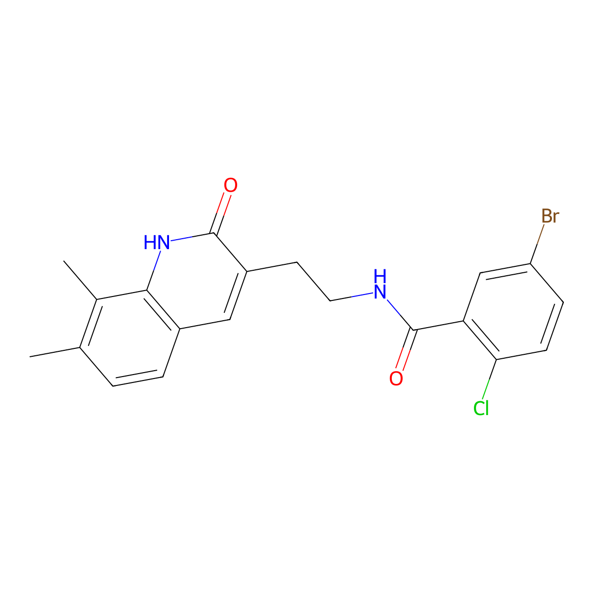 5-bromo-2-chloro-N-[2-(7,8-dimethyl-2-oxo-1H-quinolin-3-yl)ethyl]benzamide molecular structure, CAS 851407-57-3