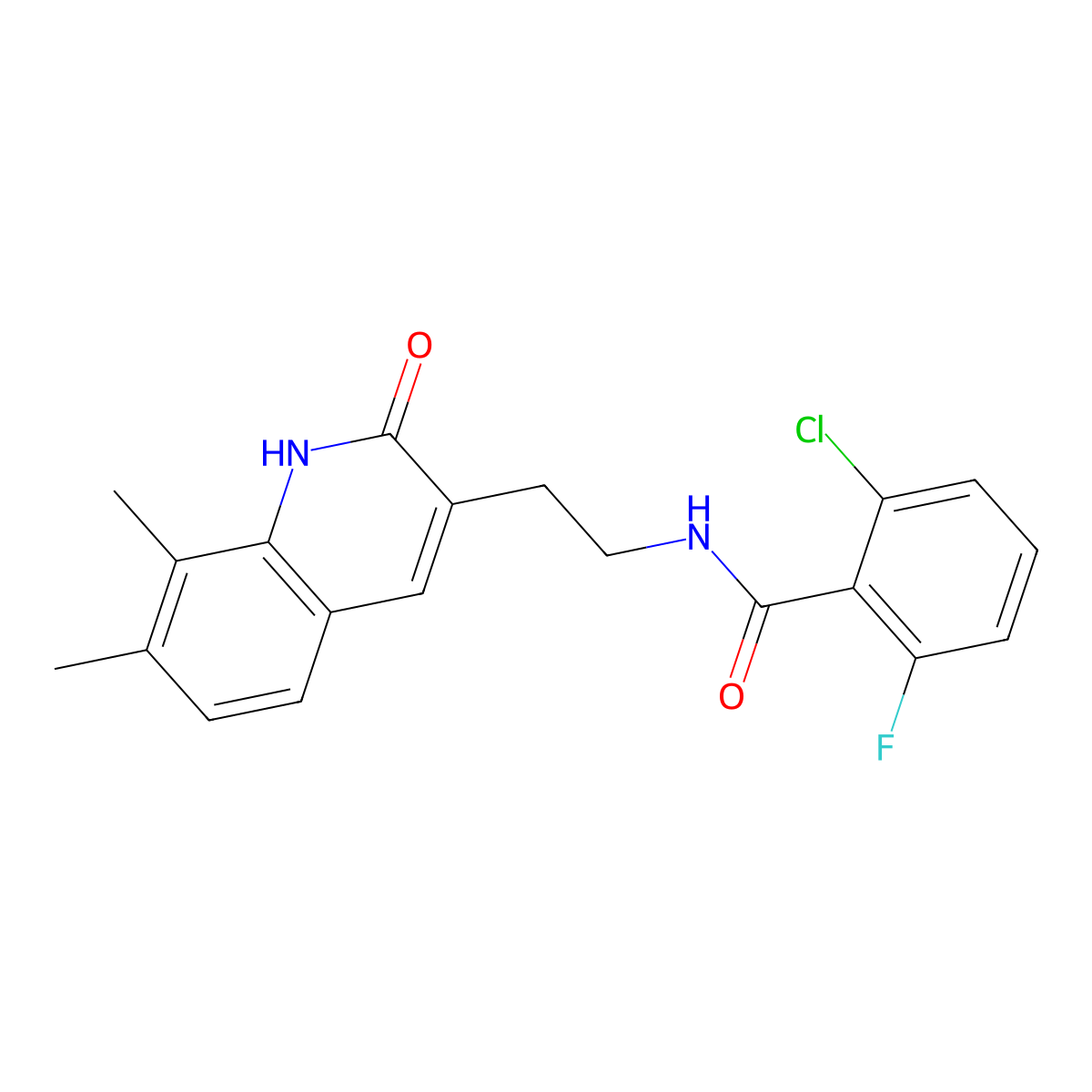 2-chloro-N-[2-(7,8-dimethyl-2-oxo-1H-quinolin-3-yl)ethyl]-6-fluorobenzamide molecular structure, CAS 851407-65-3