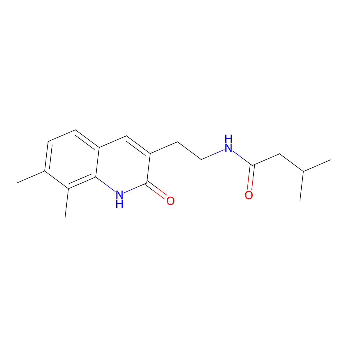 N-(2-(7,8-dimethyl-2-oxo-1,2-dihydroquinolin-3-yl)ethyl)-3-methylbutanamide molecular structure, CAS 851407-73-3