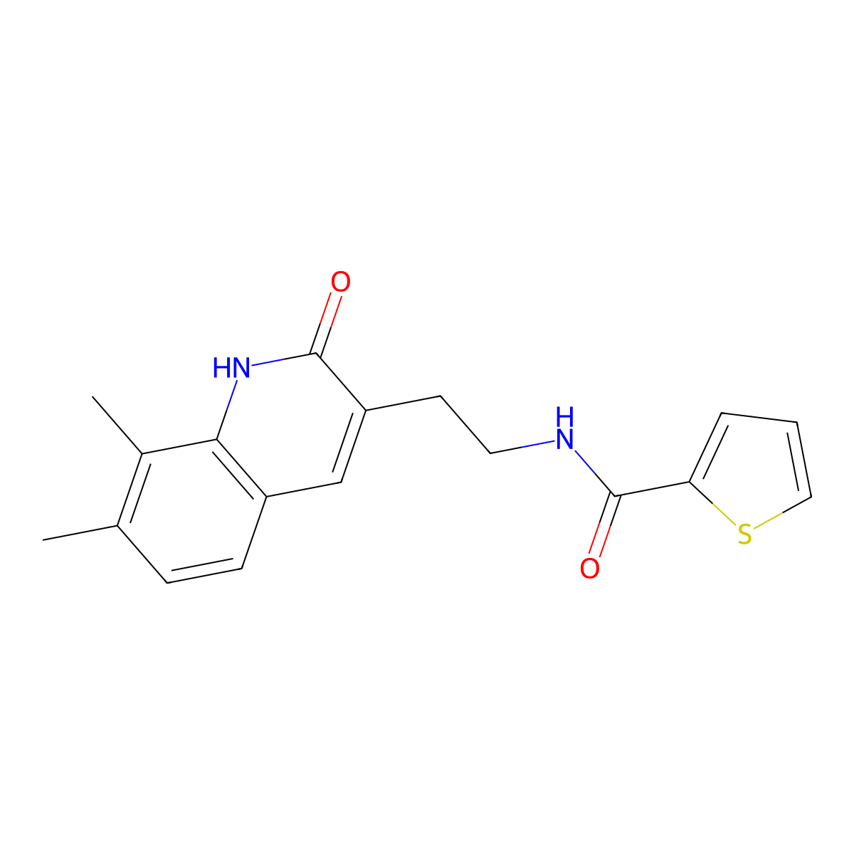 N-(2-(7,8-dimethyl-2-oxo-1,2-dihydroquinolin-3-yl)ethyl)thiophene-2-carboxamide molecular structure, CAS 851407-74-4