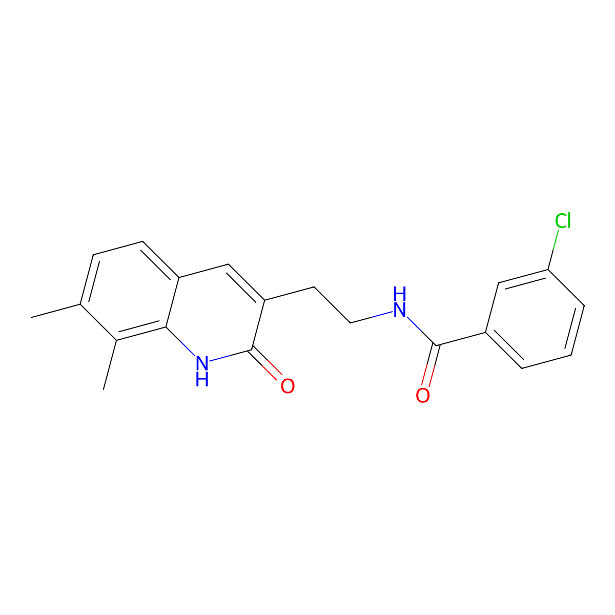 3-chloro-N-(2-(7,8-dimethyl-2-oxo-1,2-dihydroquinolin-3-yl)ethyl)benzamide molecular structure, CAS 851407-76-6