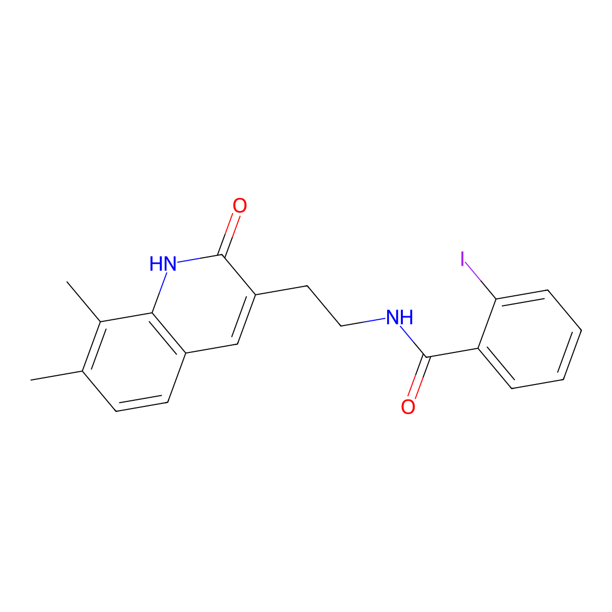 N-(2-(7,8-dimethyl-2-oxo-1,2-dihydroquinolin-3-yl)ethyl)-2-iodobenzamide molecular structure, CAS 851408-00-9