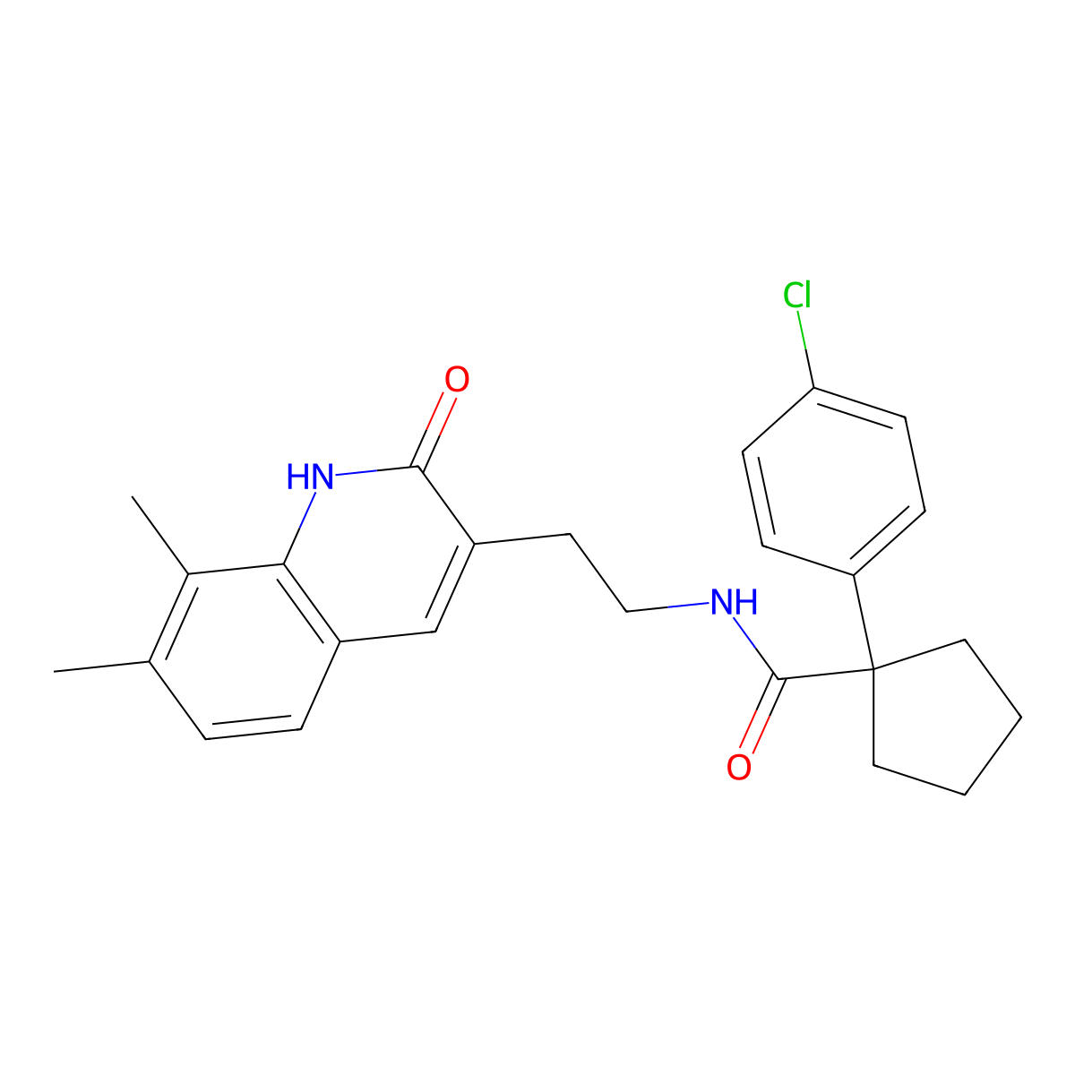 1-(4-chlorophenyl)-N-(2-(7,8-dimethyl-2-oxo-1,2-dihydroquinolin-3-yl)ethyl)cyclopentanecarboxamide molecular structure, CAS 851408-21-4