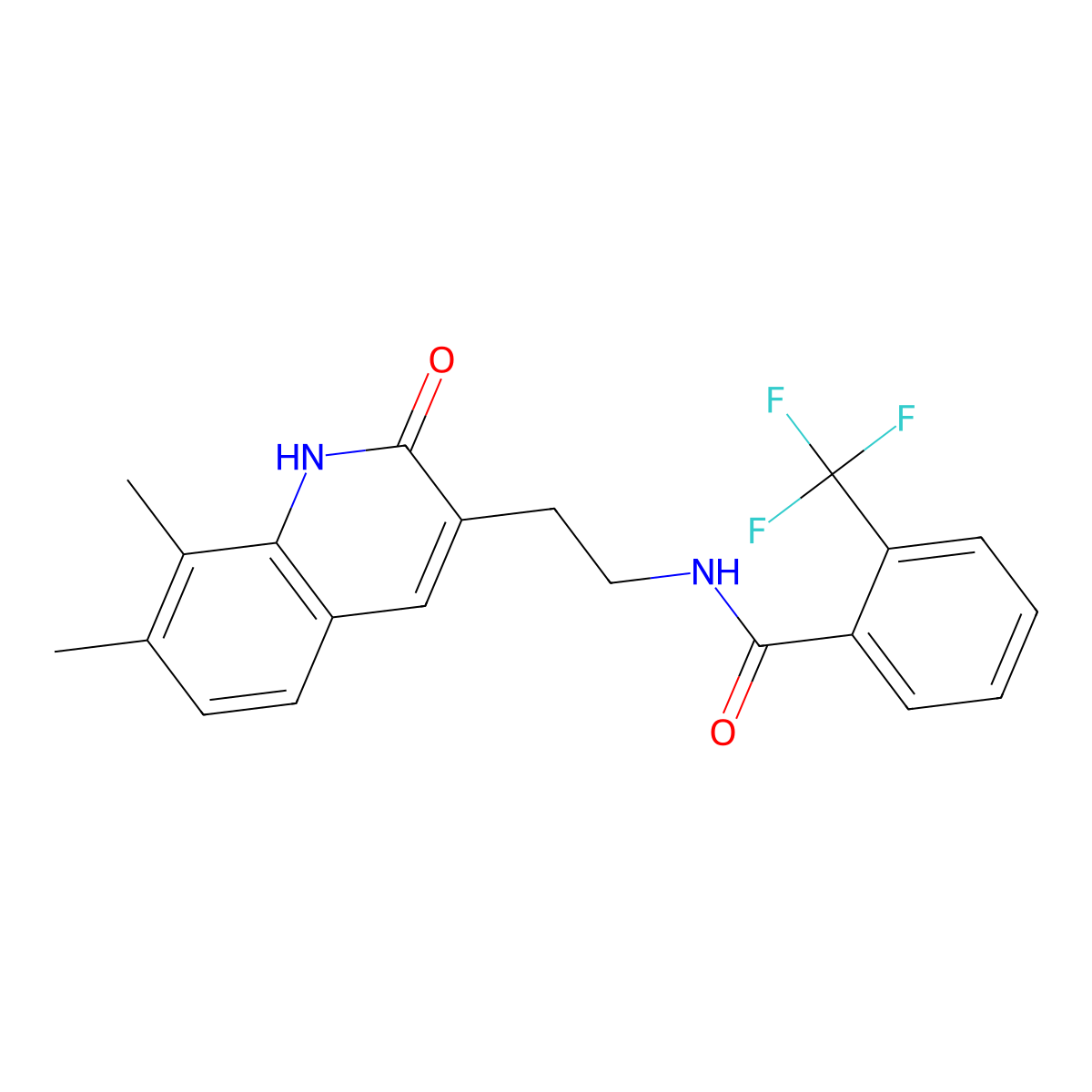 N-(2-(7,8-dimethyl-2-oxo-1,2-dihydroquinolin-3-yl)ethyl)-2-(trifluoromethyl)benzamide molecular structure, CAS 851408-22-5