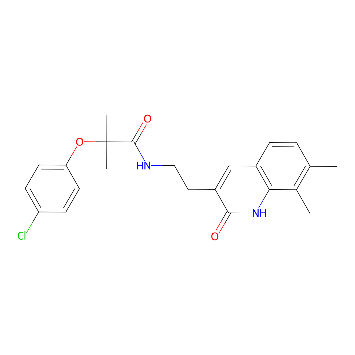 2-(4-chlorophenoxy)-N-[2-(7,8-dimethyl-2-oxo-1H-quinolin-3-yl)ethyl]-2-methylpropanamide molecular structure, CAS 851408-32-7