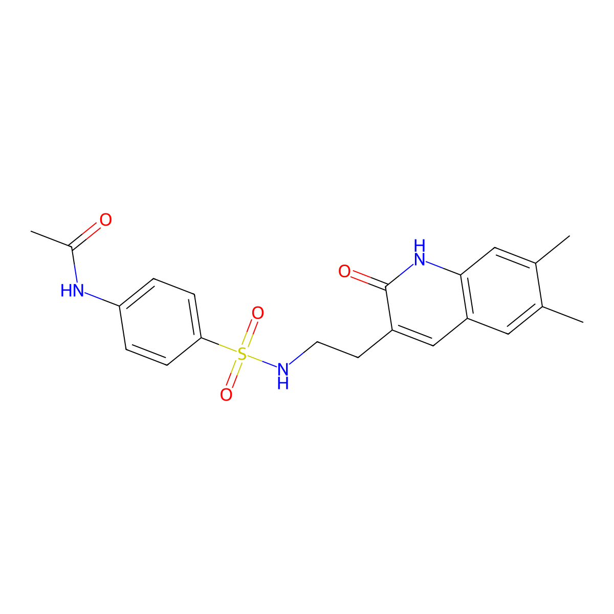 N-[4-[2-(6,7-dimethyl-2-oxo-1H-quinolin-3-yl)ethylsulfamoyl]phenyl]acetamide molecular structure, CAS 851408-52-1