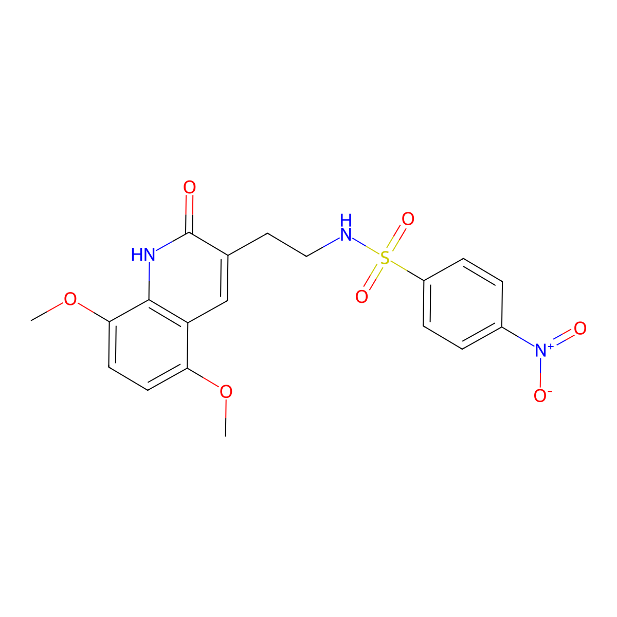 N-(2-(5,8-dimethoxy-2-oxo-1,2-dihydroquinolin-3-yl)ethyl)-4-nitrobenzenesulfonamide molecular structure, CAS 851408-63-4