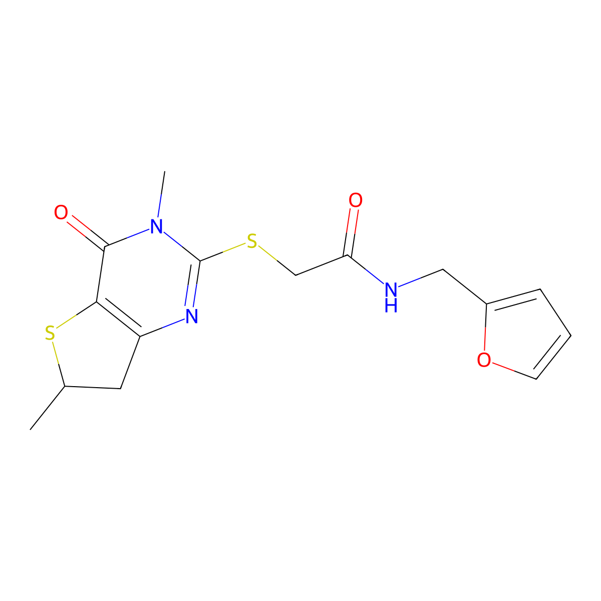 2-((3,6-dimethyl-4-oxo-3,4,6,7-tetrahydrothieno[3,2-d]pyrimidin-2-yl)thio)-N-(furan-2-ylmethyl)acetamide molecular structure, CAS 851409-12-6