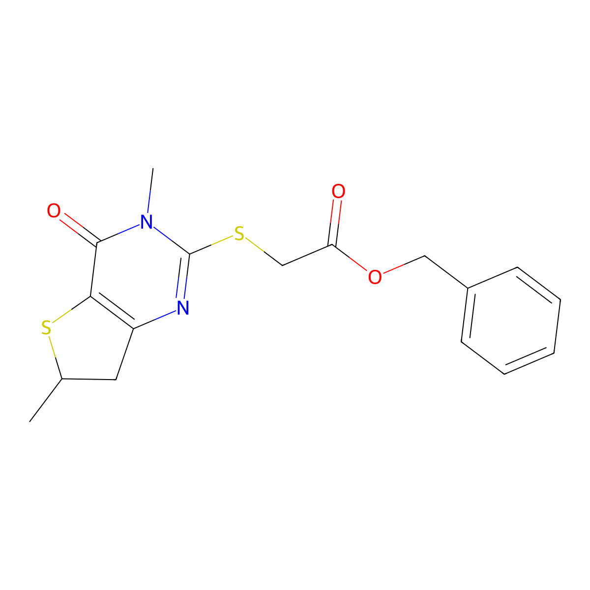 Benzyl 2-((3,6-dimethyl-4-oxo-3,4,6,7-tetrahydrothieno[3,2-d]pyrimidin-2-yl)thio)acetate molecular structure, CAS 851409-15-9
