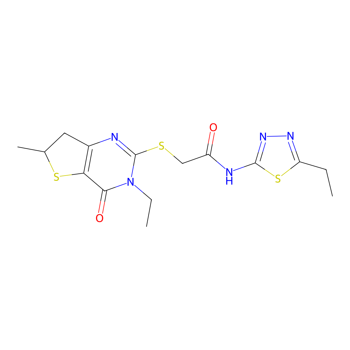 2-[(3-ethyl-6-methyl-4-oxo-6,7-dihydrothieno[3,2-d]pyrimidin-2-yl)sulfanyl]-N-(5-ethyl-1,3,4-thiadiazol-2-yl)acetamide molecular structure, CAS 851409-26-2