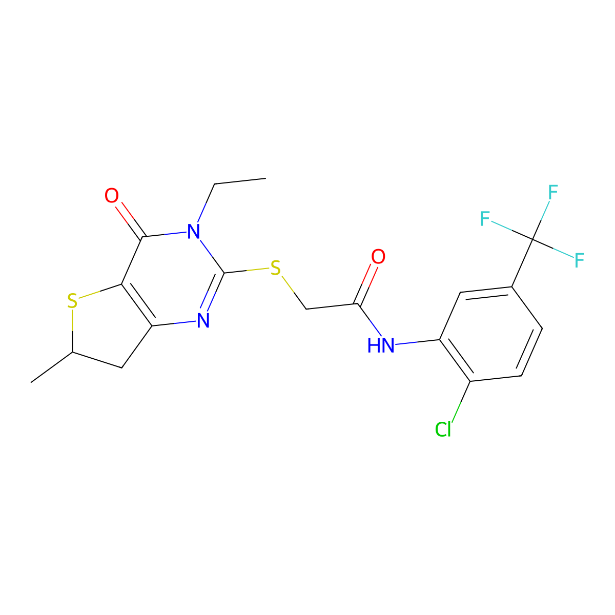 N-(2-chloro-5-(trifluoromethyl)phenyl)-2-((3-ethyl-6-methyl-4-oxo-3,4,6,7-tetrahydrothieno[3,2-d]pyrimidin-2-yl)thio)acetamide molecular structure, CAS 851409-28-4