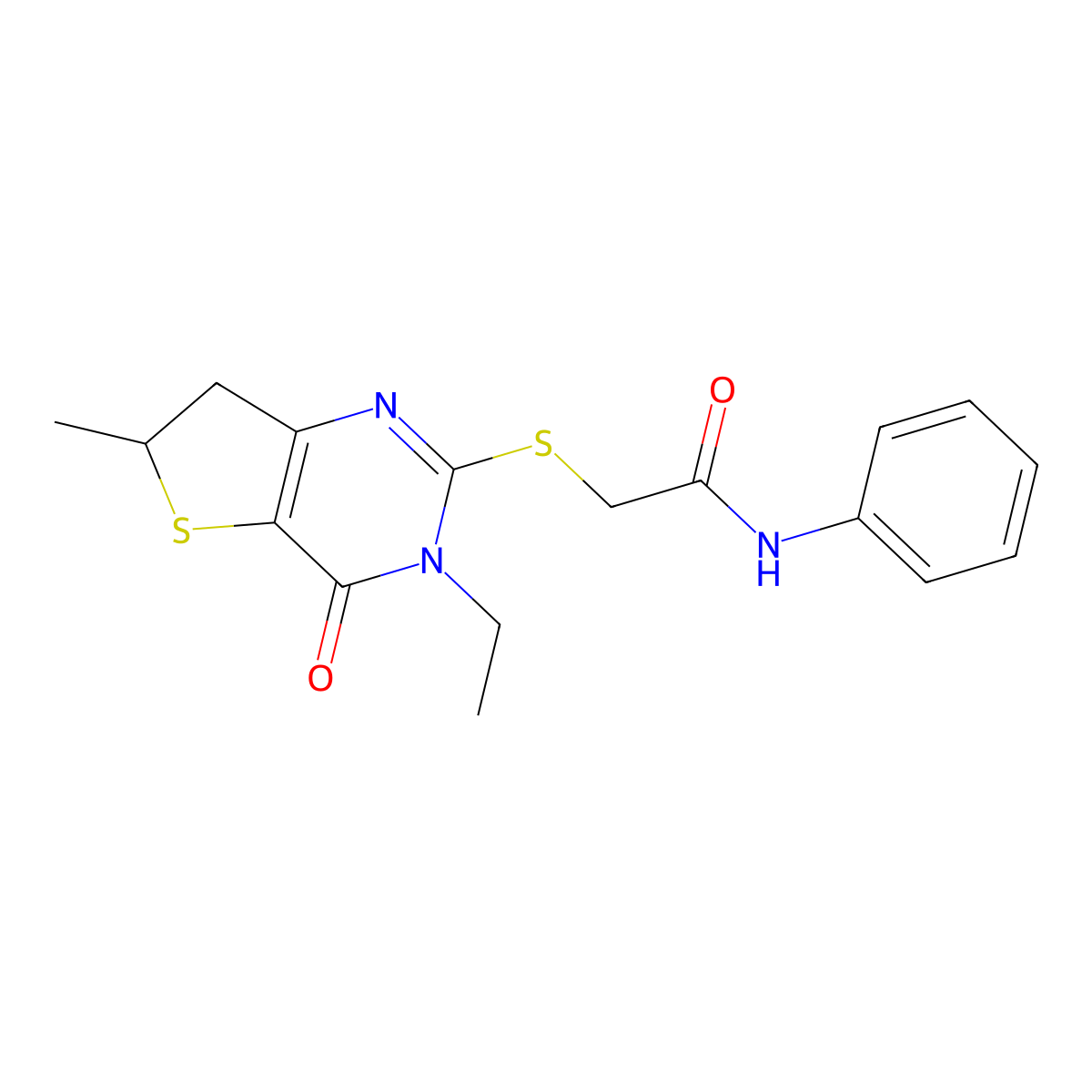 2-[(3-ethyl-6-methyl-4-oxo-6,7-dihydrothieno[3,2-d]pyrimidin-2-yl)sulfanyl]-N-phenylacetamide molecular structure, CAS 851409-30-8