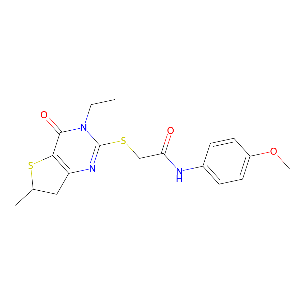 2-((3-ethyl-6-methyl-4-oxo-3,4,6,7-tetrahydrothieno[3,2-d]pyrimidin-2-yl)thio)-N-(4-methoxyphenyl)acetamide molecular structure, CAS 851409-32-0