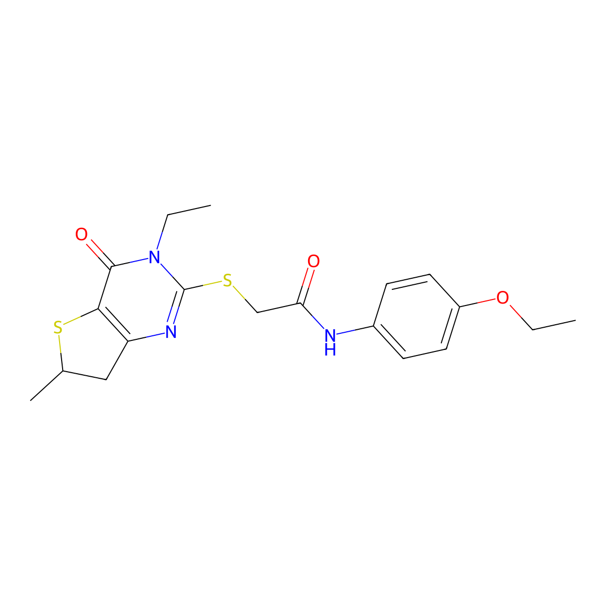 N-(4-ethoxyphenyl)-2-((3-ethyl-6-methyl-4-oxo-3,4,6,7-tetrahydrothieno[3,2-d]pyrimidin-2-yl)thio)acetamide molecular structure, CAS 851409-38-6