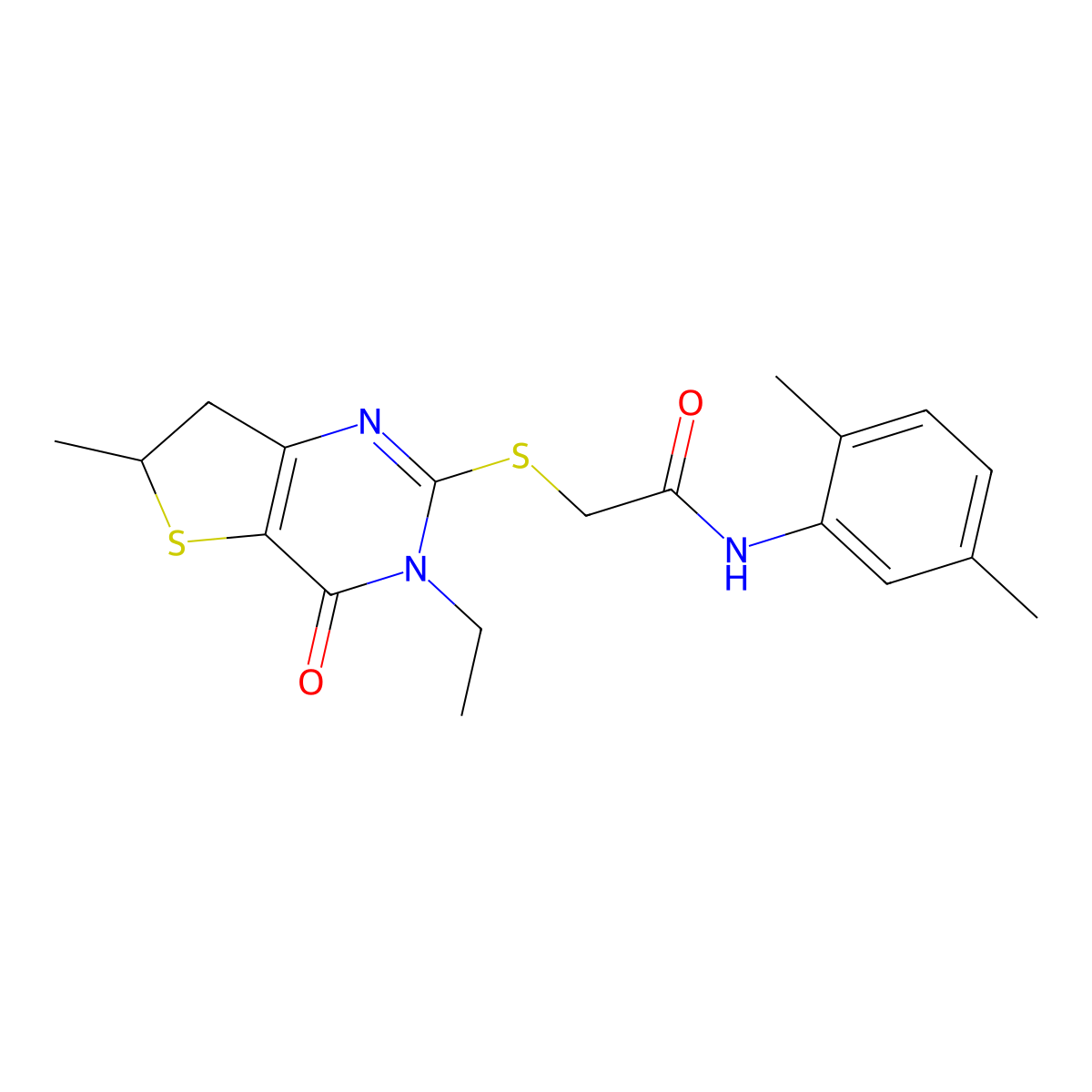 N-(2,5-dimethylphenyl)-2-[(3-ethyl-6-methyl-4-oxo-6,7-dihydrothieno[3,2-d]pyrimidin-2-yl)sulfanyl]acetamide molecular structure, CAS 851409-40-0