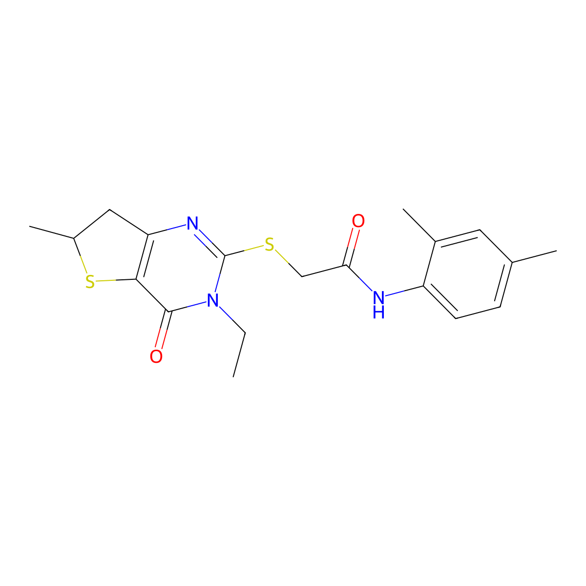 N-(2,4-dimethylphenyl)-2-((3-ethyl-6-methyl-4-oxo-3,4,6,7-tetrahydrothieno[3,2-d]pyrimidin-2-yl)thio)acetamide molecular structure, CAS 851409-41-1