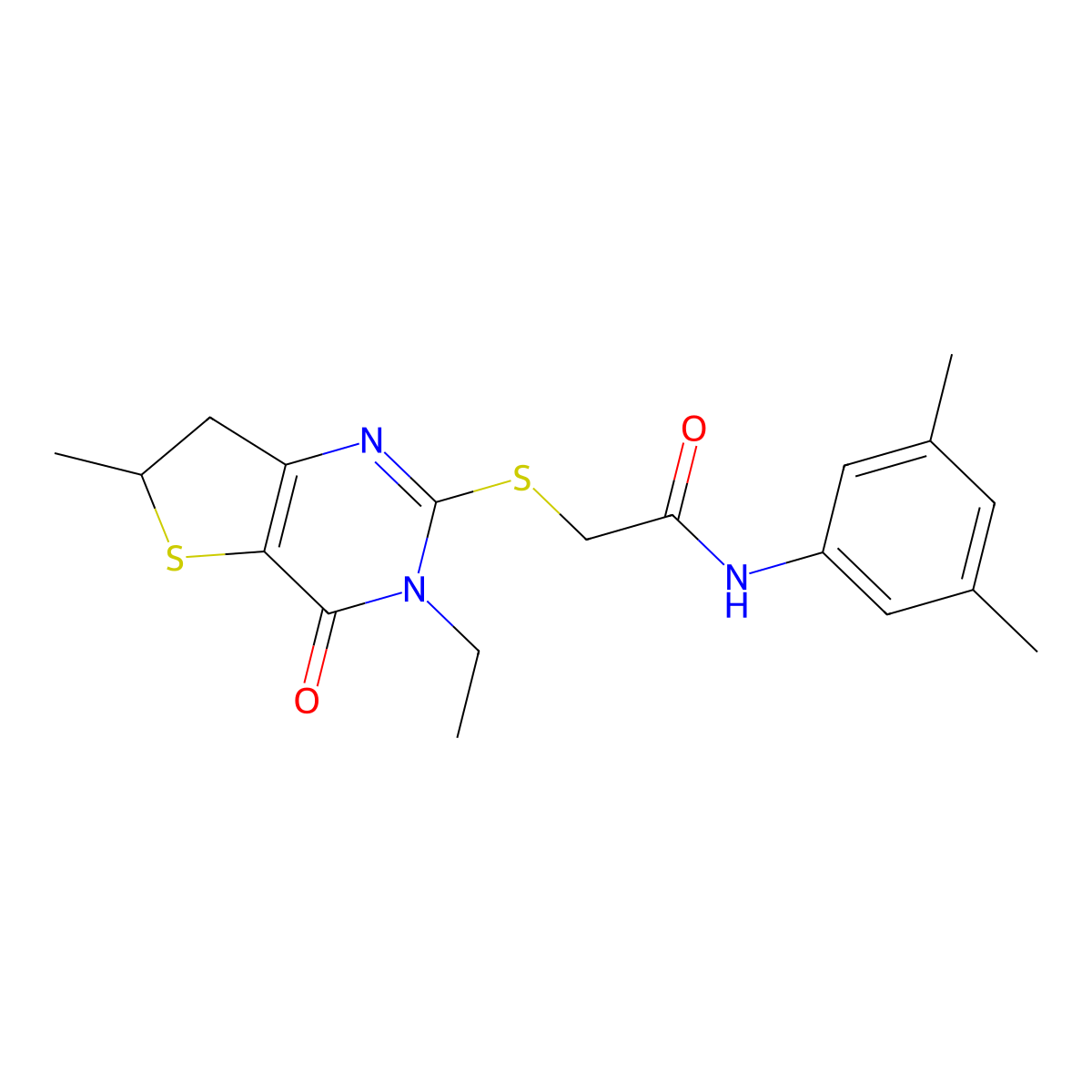 N-(3,5-dimethylphenyl)-2-[(3-ethyl-6-methyl-4-oxo-6,7-dihydrothieno[3,2-d]pyrimidin-2-yl)sulfanyl]acetamide molecular structure, CAS 851409-42-2