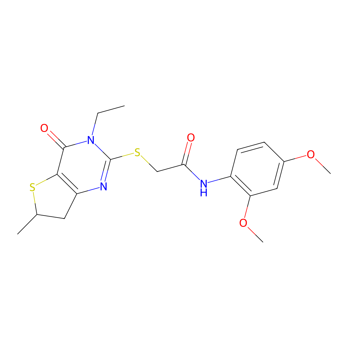 N-(2,4-dimethoxyphenyl)-2-[(3-ethyl-6-methyl-4-oxo-6,7-dihydrothieno[3,2-d]pyrimidin-2-yl)sulfanyl]acetamide molecular structure, CAS 851409-43-3