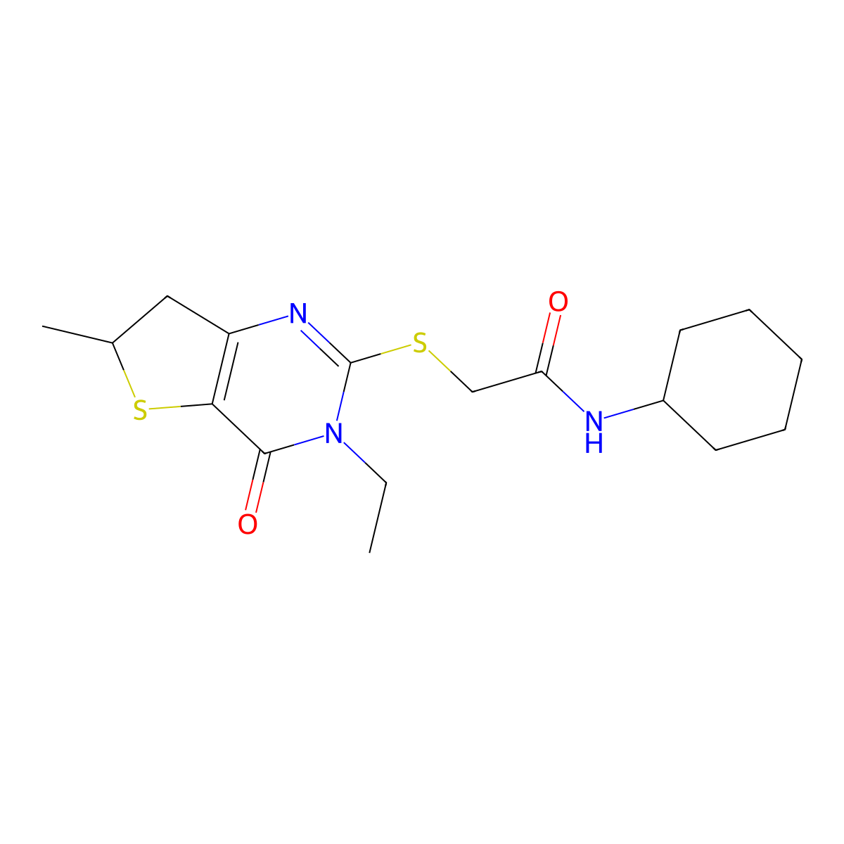 N-cyclohexyl-2-[(3-ethyl-6-methyl-4-oxo-6,7-dihydrothieno[3,2-d]pyrimidin-2-yl)sulfanyl]acetamide molecular structure, CAS 851409-44-4