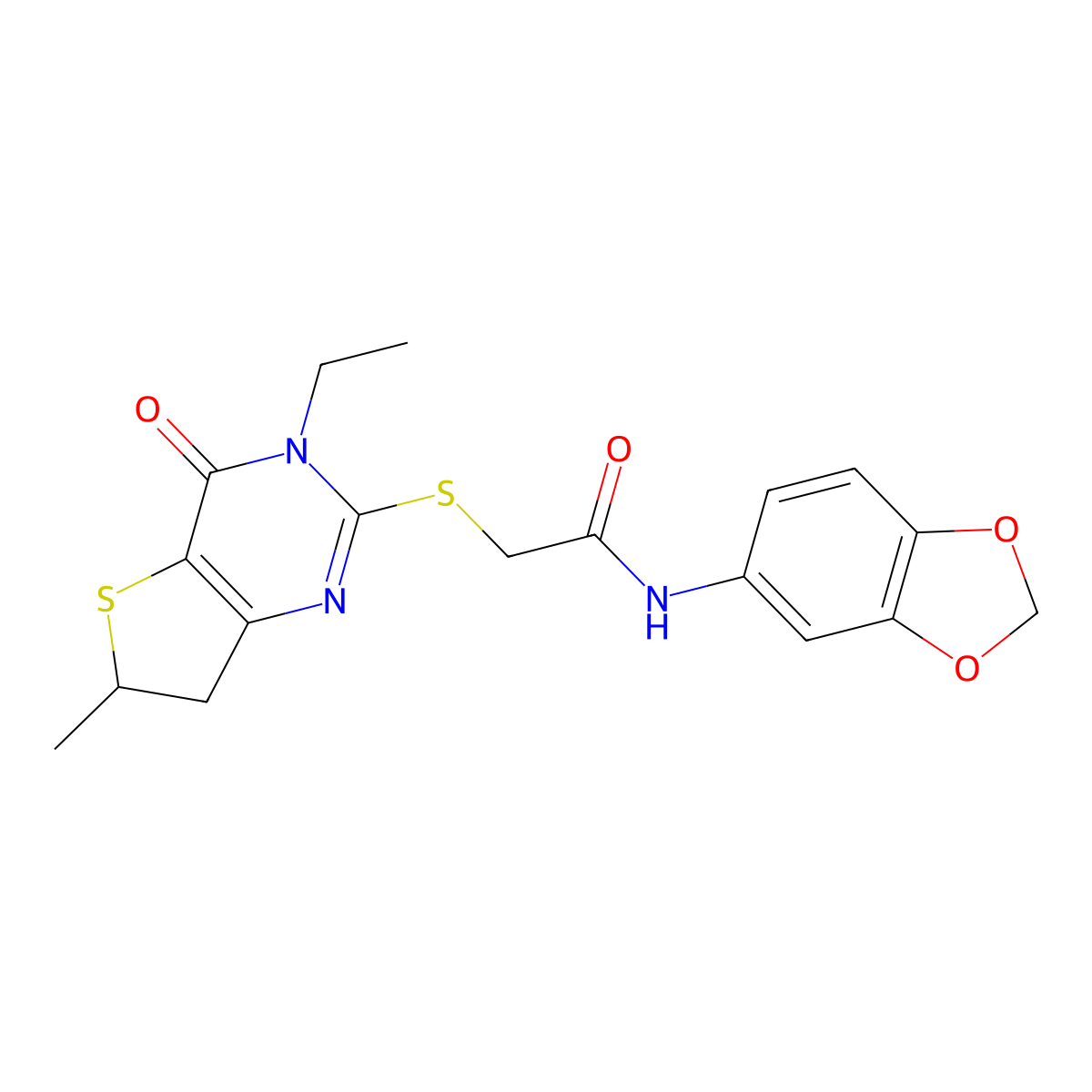 N-(1,3-benzodioxol-5-yl)-2-[(3-ethyl-6-methyl-4-oxo-6,7-dihydrothieno[3,2-d]pyrimidin-2-yl)sulfanyl]acetamide molecular structure, CAS 851409-46-6