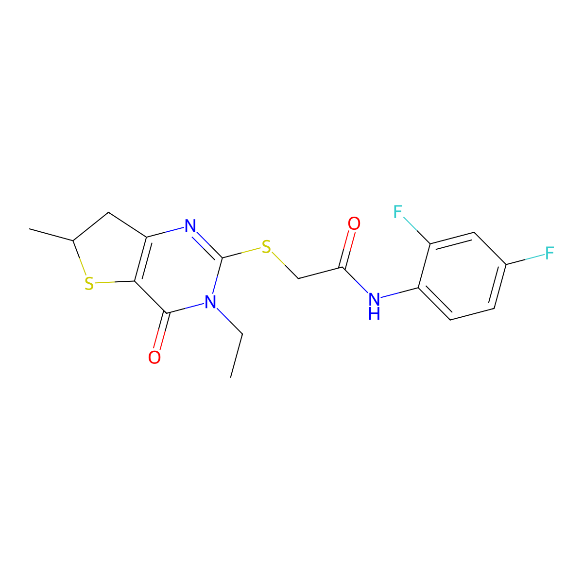N-(2,4-difluorophenyl)-2-[(3-ethyl-6-methyl-4-oxo-6,7-dihydrothieno[3,2-d]pyrimidin-2-yl)sulfanyl]acetamide molecular structure, CAS 851409-47-7