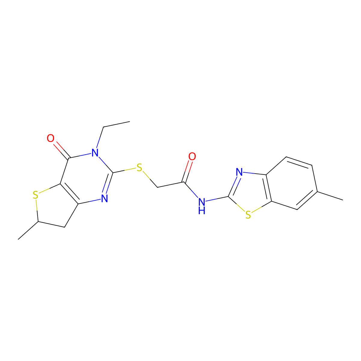 2-[(3-ethyl-6-methyl-4-oxo-6,7-dihydrothieno[3,2-d]pyrimidin-2-yl)sulfanyl]-N-(6-methyl-1,3-benzothiazol-2-yl)acetamide molecular structure, CAS 851409-54-6
