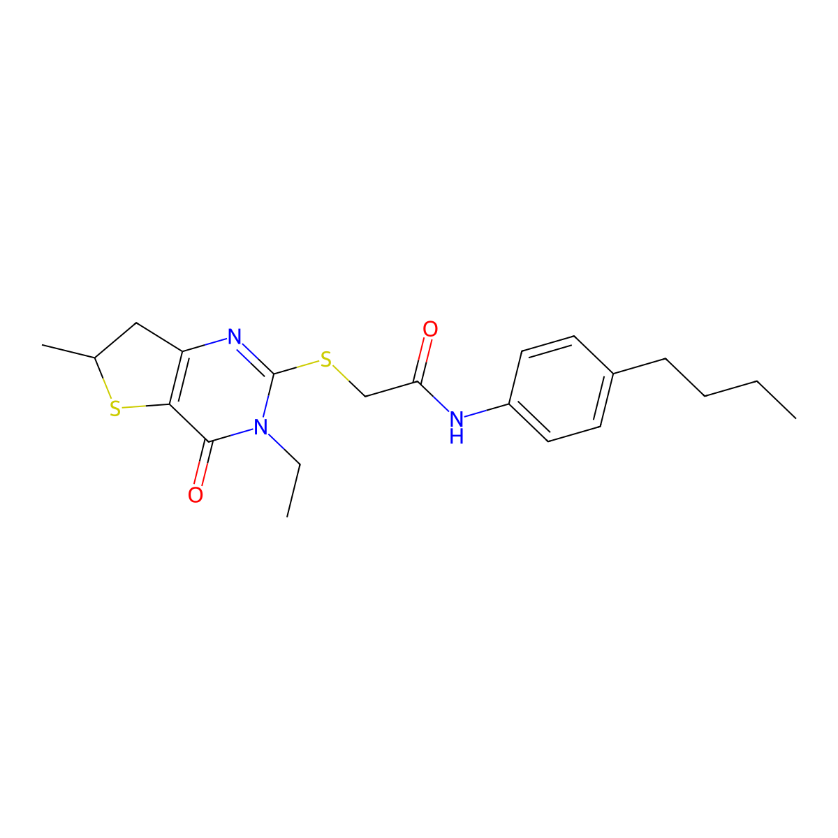 N-(4-butylphenyl)-2-((3-ethyl-6-methyl-4-oxo-3,4,6,7-tetrahydrothieno[3,2-d]pyrimidin-2-yl)thio)acetamide molecular structure, CAS 851409-61-5