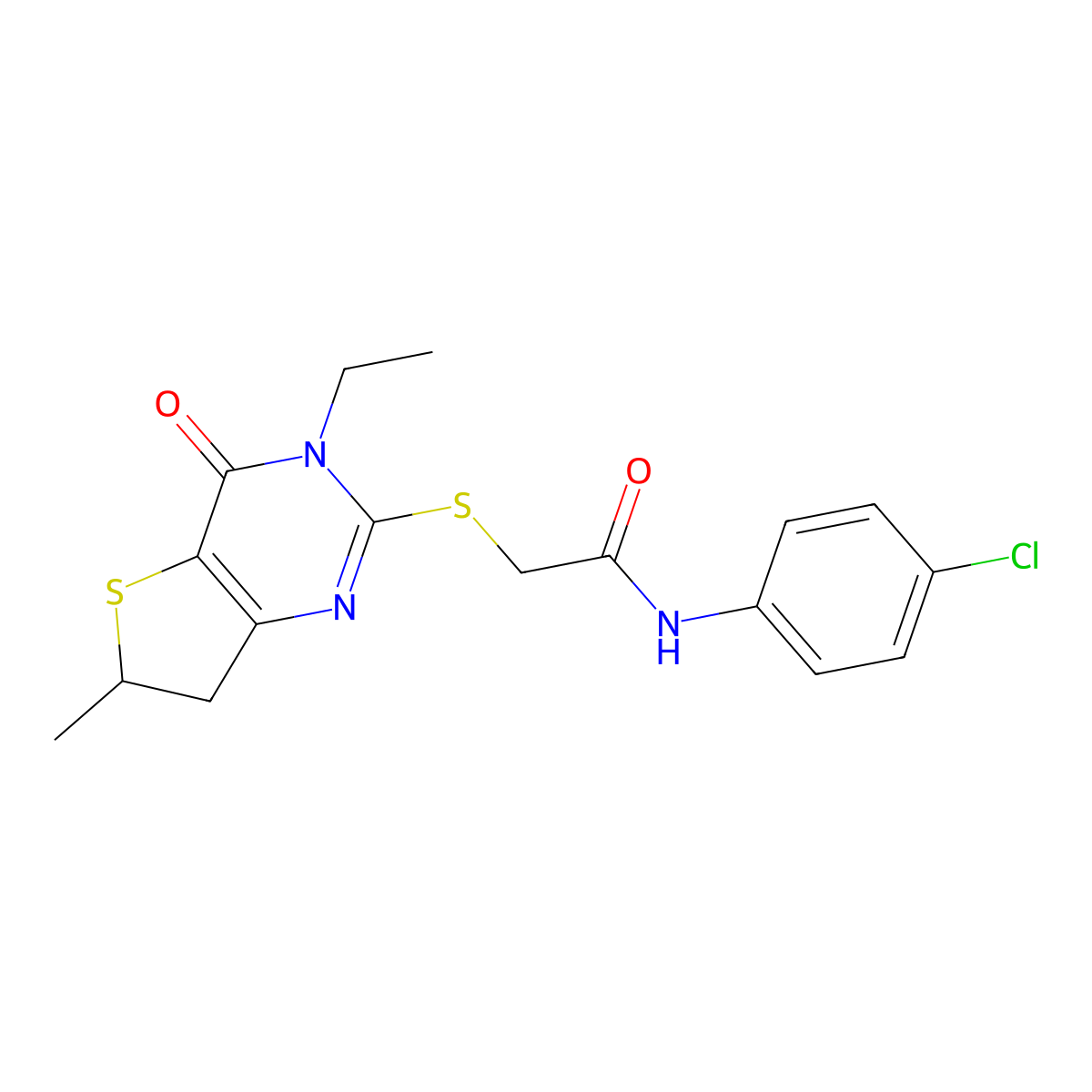 N-(4-chlorophenyl)-2-((3-ethyl-6-methyl-4-oxo-3,4,6,7-tetrahydrothieno[3,2-d]pyrimidin-2-yl)thio)acetamide molecular structure, CAS 851409-62-6