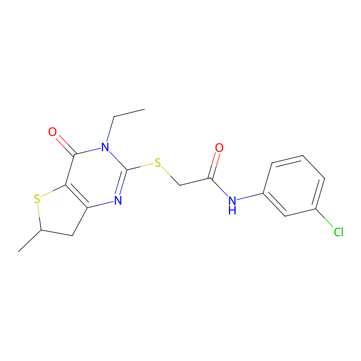 N-(3-chlorophenyl)-2-((3-ethyl-6-methyl-4-oxo-3,4,6,7-tetrahydrothieno[3,2-d]pyrimidin-2-yl)thio)acetamide molecular structure, CAS 851409-63-7