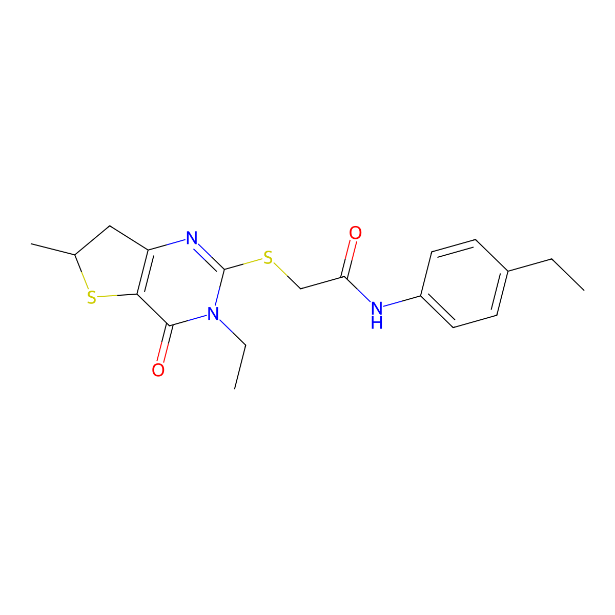 2-((3-ethyl-6-methyl-4-oxo-3,4,6,7-tetrahydrothieno[3,2-d]pyrimidin-2-yl)thio)-N-(4-ethylphenyl)acetamide molecular structure, CAS 851409-65-9