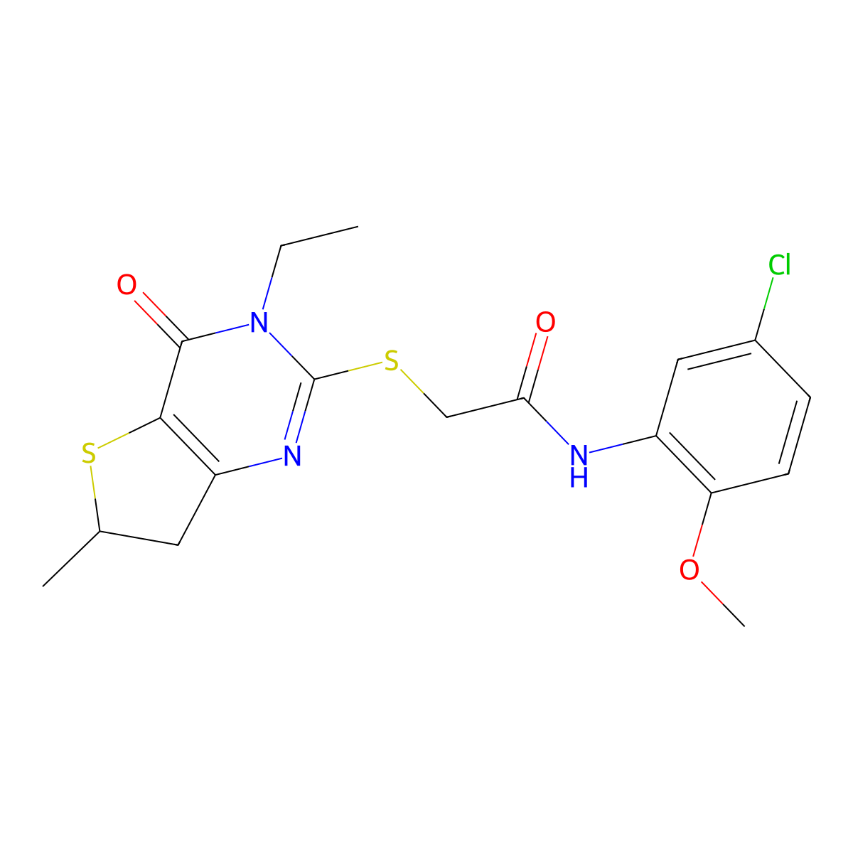 N-(5-chloro-2-methoxyphenyl)-2-[(3-ethyl-6-methyl-4-oxo-6,7-dihydrothieno[3,2-d]pyrimidin-2-yl)sulfanyl]acetamide molecular structure, CAS 851409-66-0