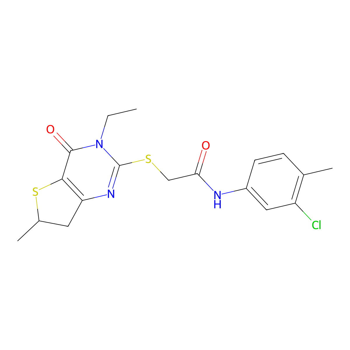 N-(3-chloro-4-methylphenyl)-2-((3-ethyl-6-methyl-4-oxo-3,4,6,7-tetrahydrothieno[3,2-d]pyrimidin-2-yl)thio)acetamide molecular structure, CAS 851409-68-2