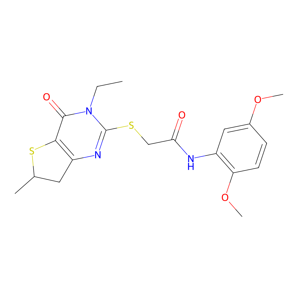 N-(2,5-dimethoxyphenyl)-2-[(3-ethyl-6-methyl-4-oxo-6,7-dihydrothieno[3,2-d]pyrimidin-2-yl)sulfanyl]acetamide molecular structure, CAS 851409-73-9