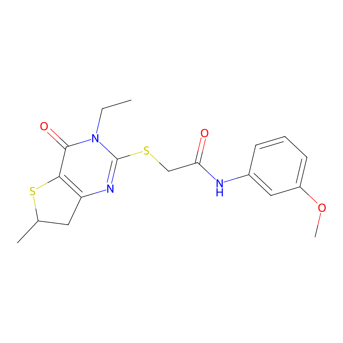 2-((3-ethyl-6-methyl-4-oxo-3,4,6,7-tetrahydrothieno[3,2-d]pyrimidin-2-yl)thio)-N-(3-methoxyphenyl)acetamide molecular structure, CAS 851409-74-0