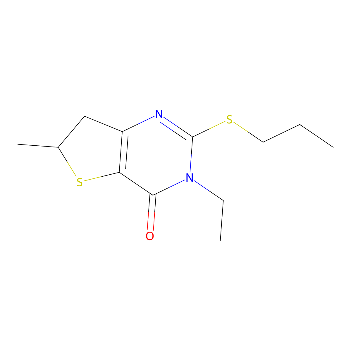 3-ethyl-6-methyl-2-(propylthio)-6,7-dihydrothieno[3,2-d]pyrimidin-4(3H)-one molecular structure, CAS 851409-81-9