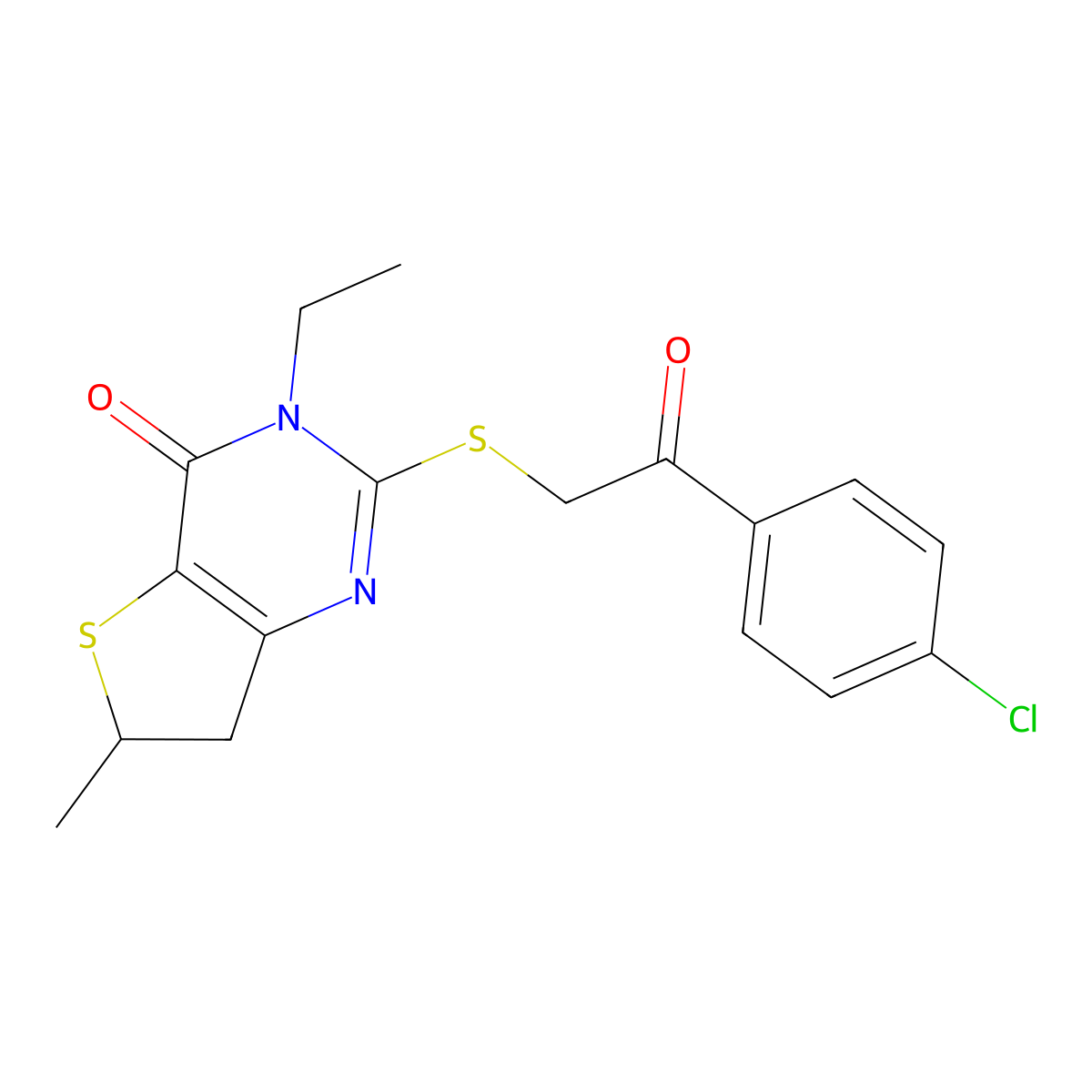 2-((2-(4-chlorophenyl)-2-oxoethyl)thio)-3-ethyl-6-methyl-6,7-dihydrothieno[3,2-d]pyrimidin-4(3H)-one molecular structure, CAS 851409-87-5