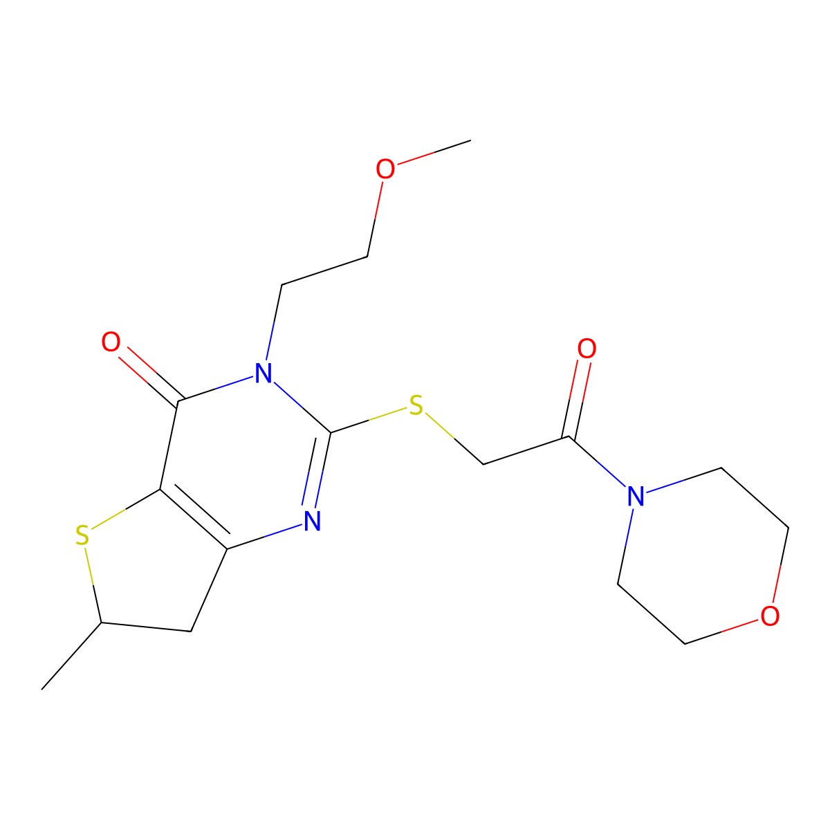 3-(2-Methoxyethyl)-6-methyl-2-(2-morpholin-4-yl-2-oxoethyl)sulfanyl-6,7-dihydrothieno[3,2-d]pyrimidin-4-one molecular structure, CAS 851409-90-0