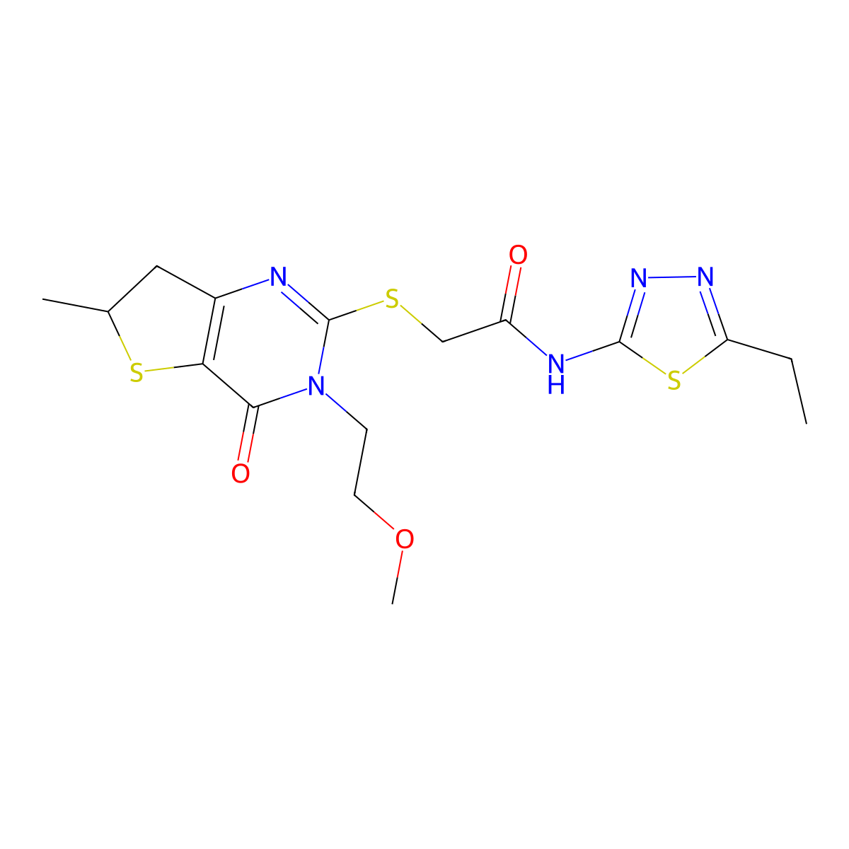 N-(5-ethyl-1,3,4-thiadiazol-2-yl)-2-[[3-(2-methoxyethyl)-6-methyl-4-oxo-6,7-dihydrothieno[3,2-d]pyrimidin-2-yl]sulfanyl]acetamide molecular structure, CAS 851409-95-5