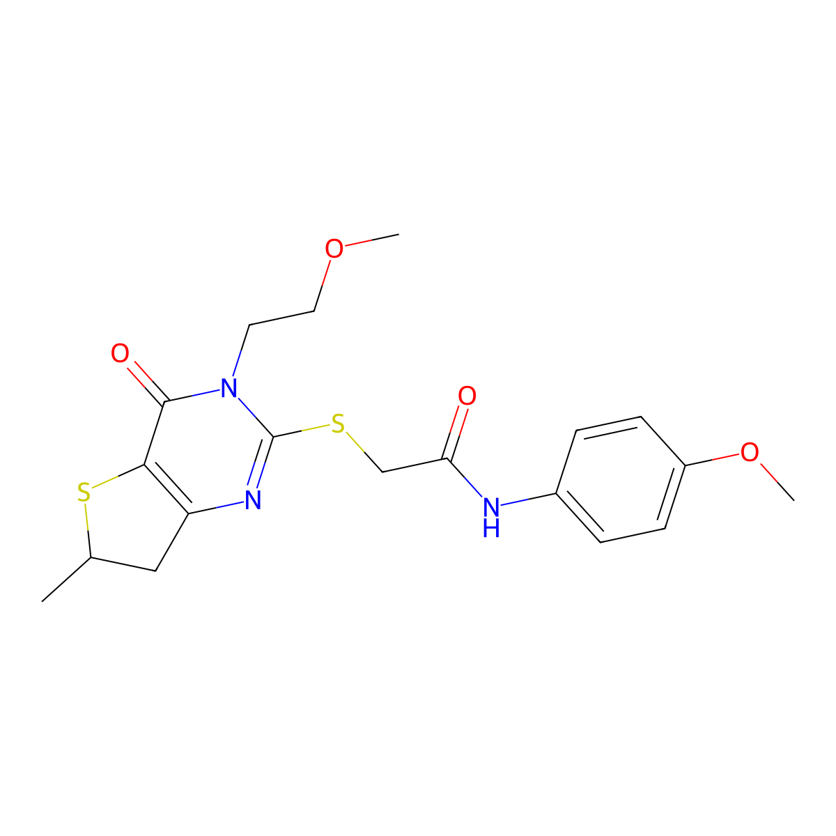 2-[[3-(2-methoxyethyl)-6-methyl-4-oxo-6,7-dihydrothieno[3,2-d]pyrimidin-2-yl]sulfanyl]-N-(4-methoxyphenyl)acetamide molecular structure, CAS 851410-01-0