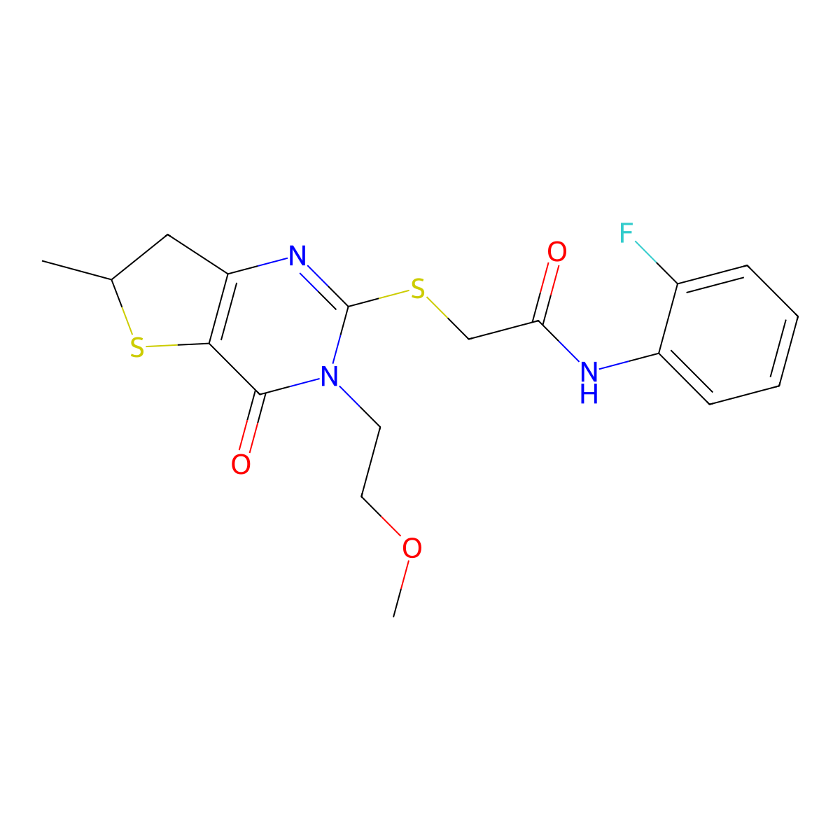 N-(2-fluorophenyl)-2-((3-(2-methoxyethyl)-6-methyl-4-oxo-3,4,6,7-tetrahydrothieno[3,2-d]pyrimidin-2-yl)thio)acetamide molecular structure, CAS 851410-03-2