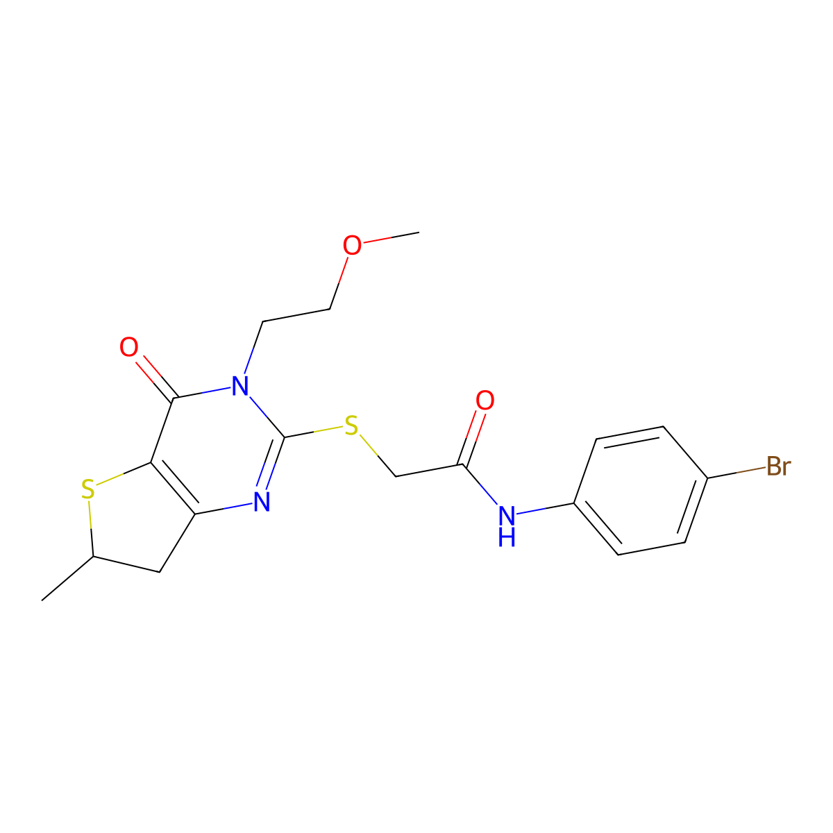 N-(4-bromophenyl)-2-[[3-(2-methoxyethyl)-6-methyl-4-oxo-6,7-dihydrothieno[3,2-d]pyrimidin-2-yl]sulfanyl]acetamide molecular structure, CAS 851410-04-3