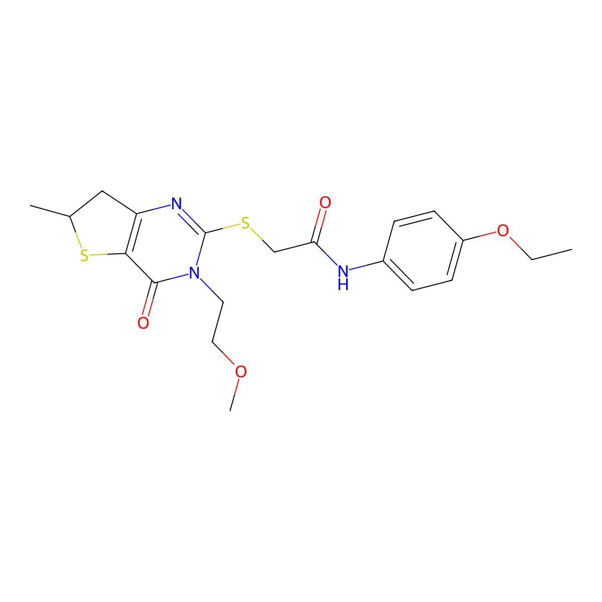N-(4-ethoxyphenyl)-2-[[3-(2-methoxyethyl)-6-methyl-4-oxo-6,7-dihydrothieno[3,2-d]pyrimidin-2-yl]sulfanyl]acetamide molecular structure, CAS 851410-07-6