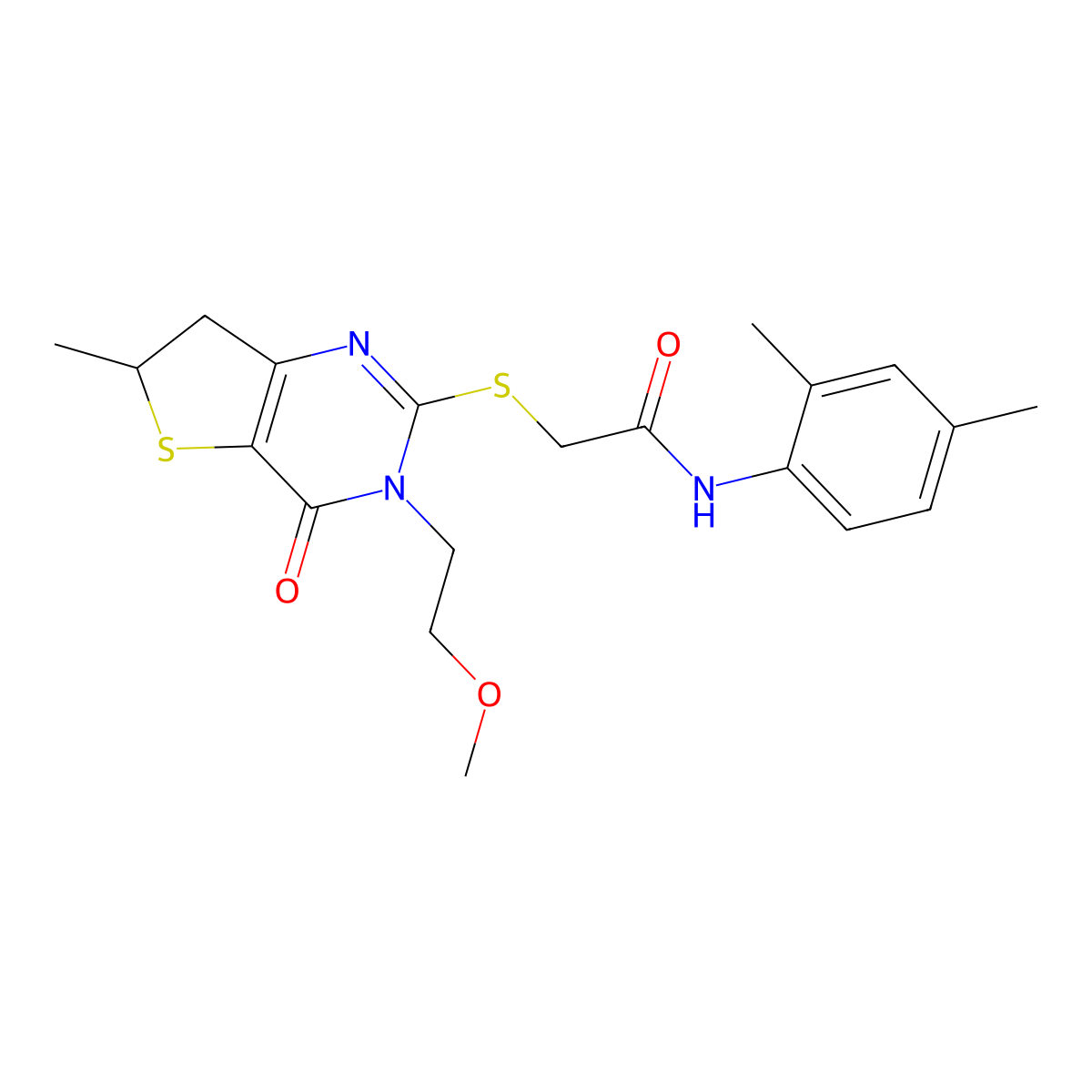 N-(2,4-dimethylphenyl)-2-((3-(2-methoxyethyl)-6-methyl-4-oxo-3,4,6,7-tetrahydrothieno[3,2-d]pyrimidin-2-yl)thio)acetamide molecular structure, CAS 851410-10-1