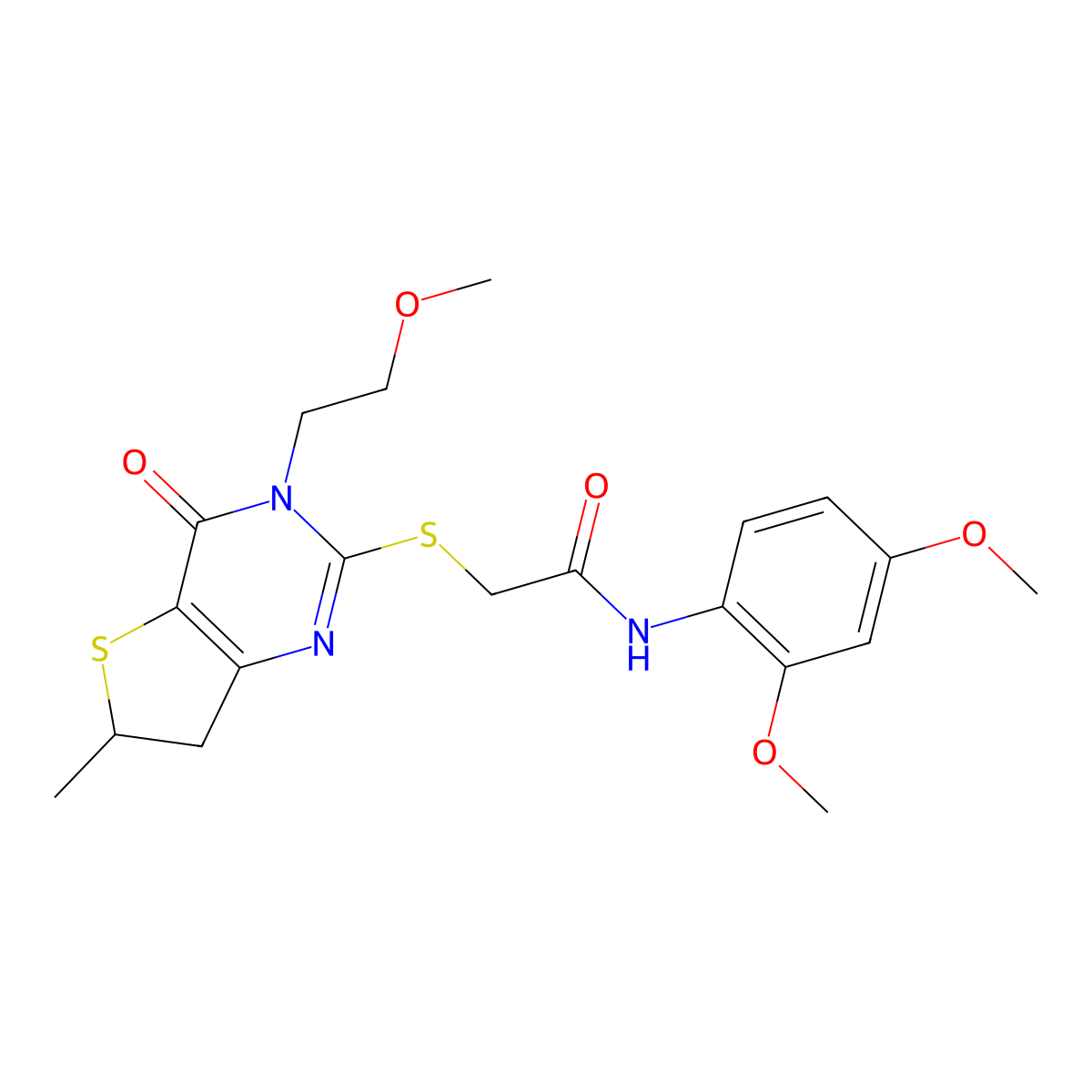 N-(2,4-dimethoxyphenyl)-2-[[3-(2-methoxyethyl)-6-methyl-4-oxo-6,7-dihydrothieno[3,2-d]pyrimidin-2-yl]sulfanyl]acetamide molecular structure, CAS 851410-12-3