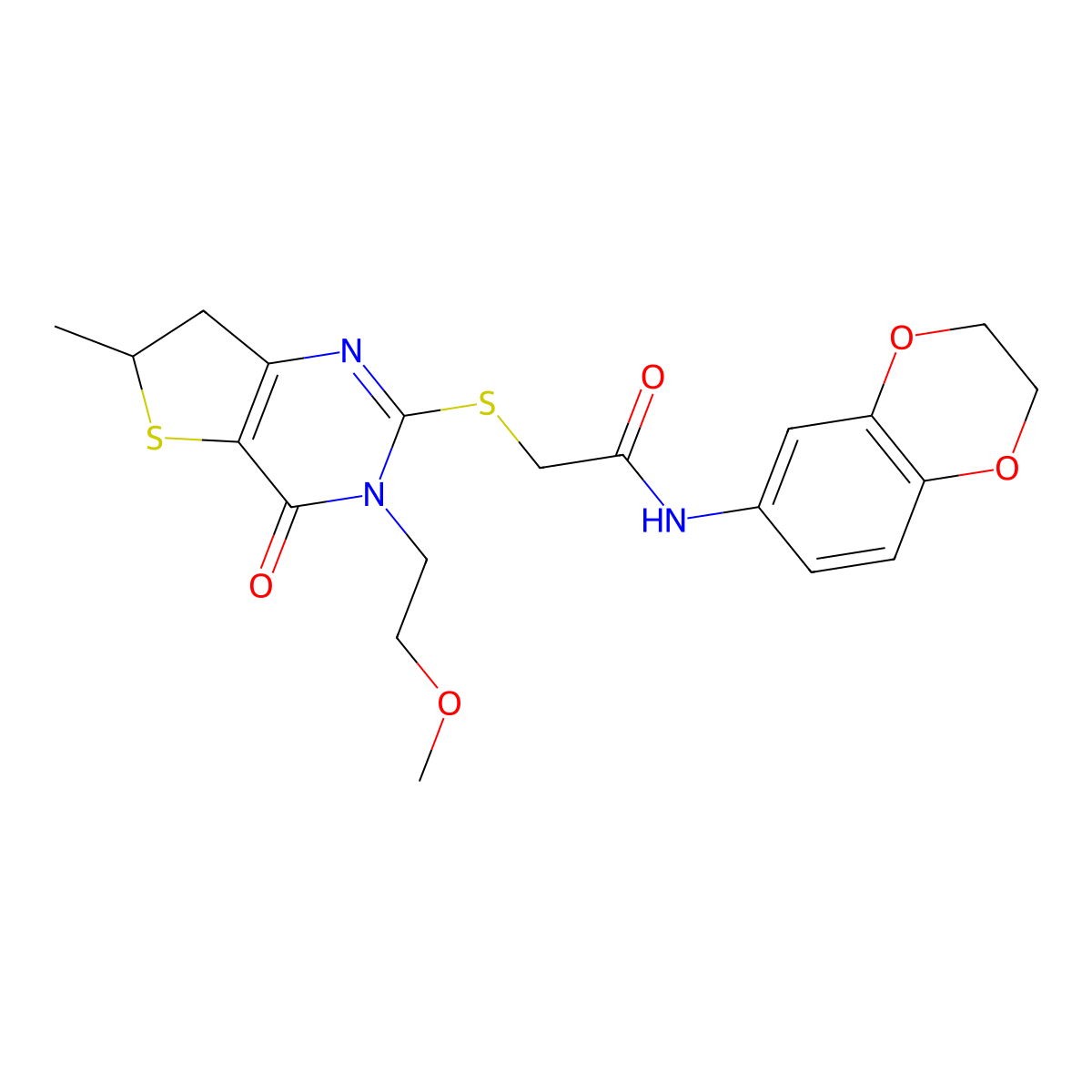 N-(2,3-dihydrobenzo[b][1,4]dioxin-6-yl)-2-((3-(2-methoxyethyl)-6-methyl-4-oxo-3,4,6,7-tetrahydrothieno[3,2-d]pyrimidin-2-yl)thio)acetamide molecular structure, CAS 851410-14-5