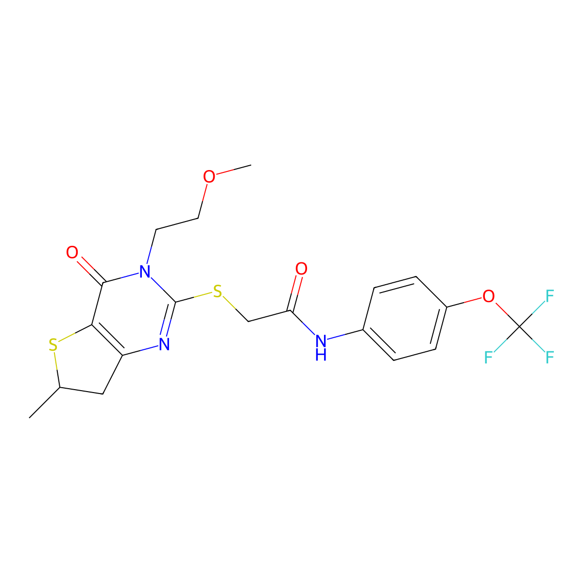 2-[[3-(2-methoxyethyl)-6-methyl-4-oxo-6,7-dihydrothieno[3,2-d]pyrimidin-2-yl]sulfanyl]-N-[4-(trifluoromethoxy)phenyl]acetamide molecular structure, CAS 851410-17-8