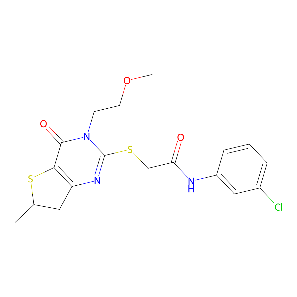 N-(3-chlorophenyl)-2-((3-(2-methoxyethyl)-6-methyl-4-oxo-3,4,6,7-tetrahydrothieno[3,2-d]pyrimidin-2-yl)thio)acetamide molecular structure, CAS 851410-28-1