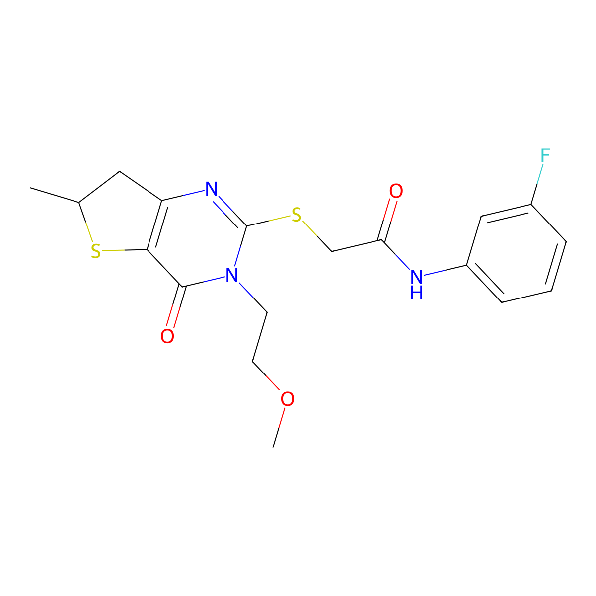 N-(3-fluorophenyl)-2-[[3-(2-methoxyethyl)-6-methyl-4-oxo-6,7-dihydrothieno[3,2-d]pyrimidin-2-yl]sulfanyl]acetamide molecular structure, CAS 851410-29-2