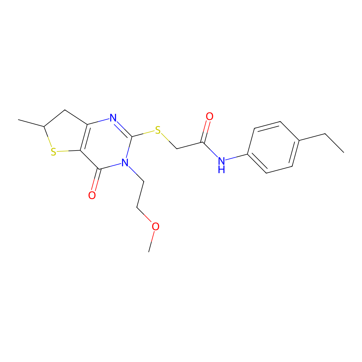 N-(4-ethylphenyl)-2-((3-(2-methoxyethyl)-6-methyl-4-oxo-3,4,6,7-tetrahydrothieno[3,2-d]pyrimidin-2-yl)thio)acetamide molecular structure, CAS 851410-30-5